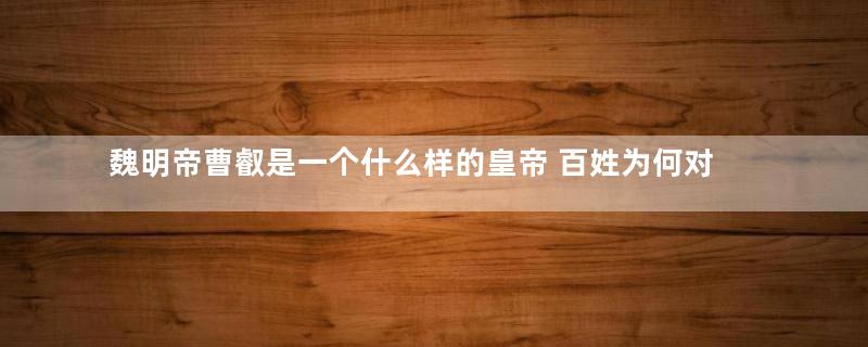 魏明帝曹叡是一个什么样的皇帝 百姓为何对他的评价那么低